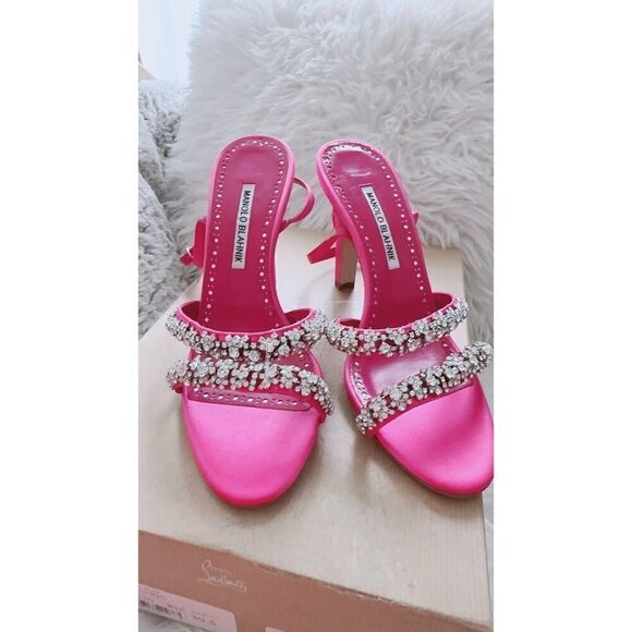 MANOLO BLAHNIK Vedada Satin Crystal Embellished Sandals 38 - Picture 5 of 10